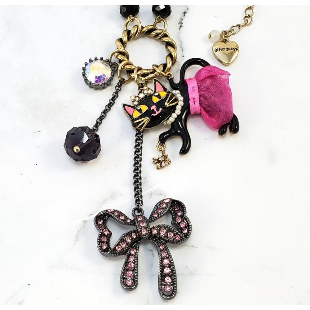 Betsey Johnson Kitty in‎ a TuTu Lariat Necklace RARE Embellished Sparkly Glam